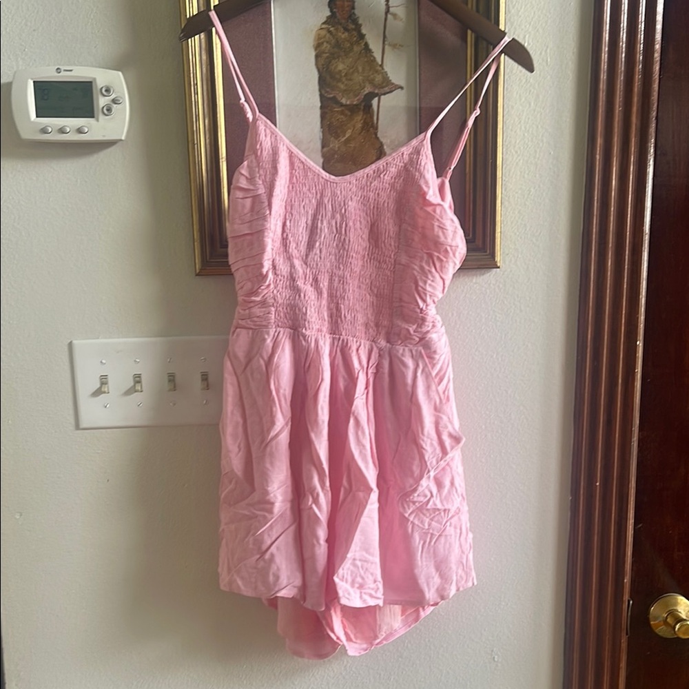 Pink Smocked Bodice Romper with Spaghetti Straps - Women